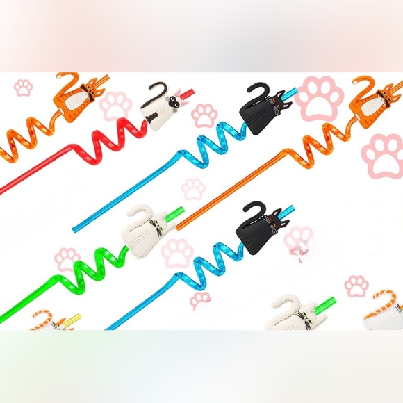 Junuo Other - Colorful Cat-Themed Spiral Straws